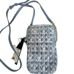 Karl Lagerfeld Blue and White Tweed Crossbody Bag